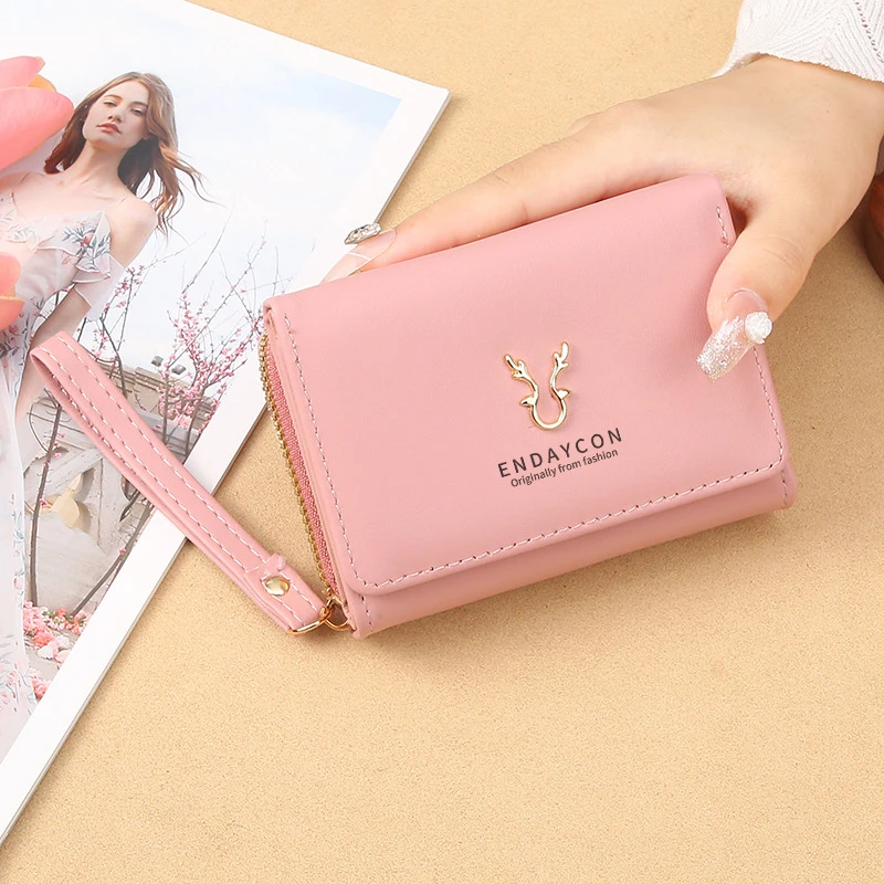 Short Wallets for Women PU Leather Female Solid Coin Purses Hasp Card Holder Money Clip Fashion Girls Small Zipper Clutch Bag