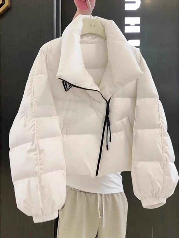 2025 nova moda branco para baixo jaqueta feminina inverno curto acolchoado casaco quente fino ajuste