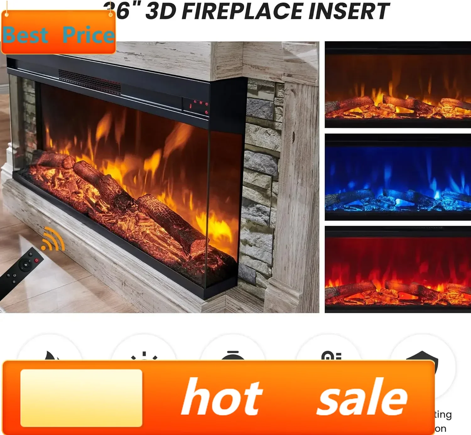 hot-sellingHot salesFreestanding 52 Electric Fireplace with Mantel TV Stand Heater 36 Inch 3-Side Glass Insert Storage for 65 TV