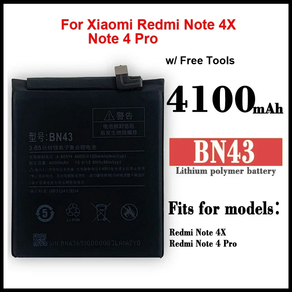 BN43  New Battery For Xiaomi Redmi Note 4X Note 4 Pro global Snapdragon 625 High Quality BN 43 Lithium Internal Batteries