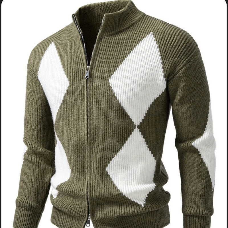 Daily Casual Knit Coats Mens Trendy Contrast Color Zipper Long Sleeve Cardigan Men 2026 Autumn Breathable Sweater Outerwear