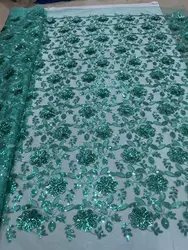 Green Fabric High Quality African Lace Fabric 2023 French Net Sequins Fabric Sewing Embroider Lace Tulle Nigeria Dress 5Yard