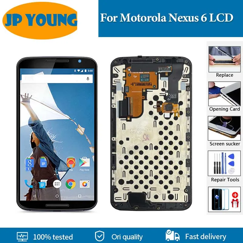 Tela LCD AMOLED Original de 5.96 polegadas para Motorola Google Nexus 6, Conjunto de Tela Sensível ao Toque e Digitalizador para Moto Nexus 6 XT1100 XT1103