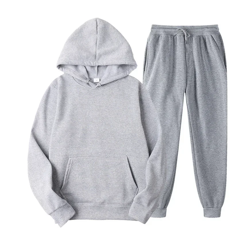 Women\'s Sportswear Solid Color Long Sleeve Hoodie Loose Casual Sports Suit 2023 Autumn Winter Warm Fleece Pants Two Piece Set