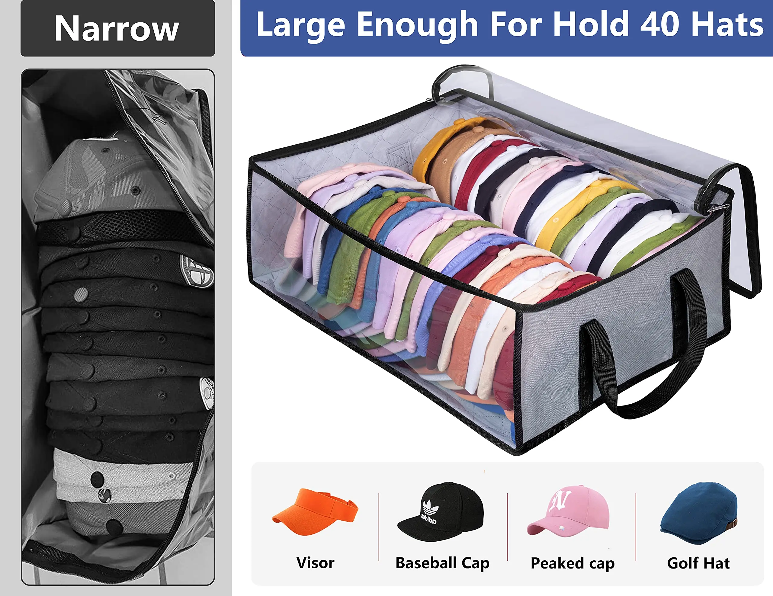 Hat Storage for Baseball Caps Wide Hat Organizer Sports Hat Storage Bag Hat Racks Holder for Closet Hat Organizer Case Capbox