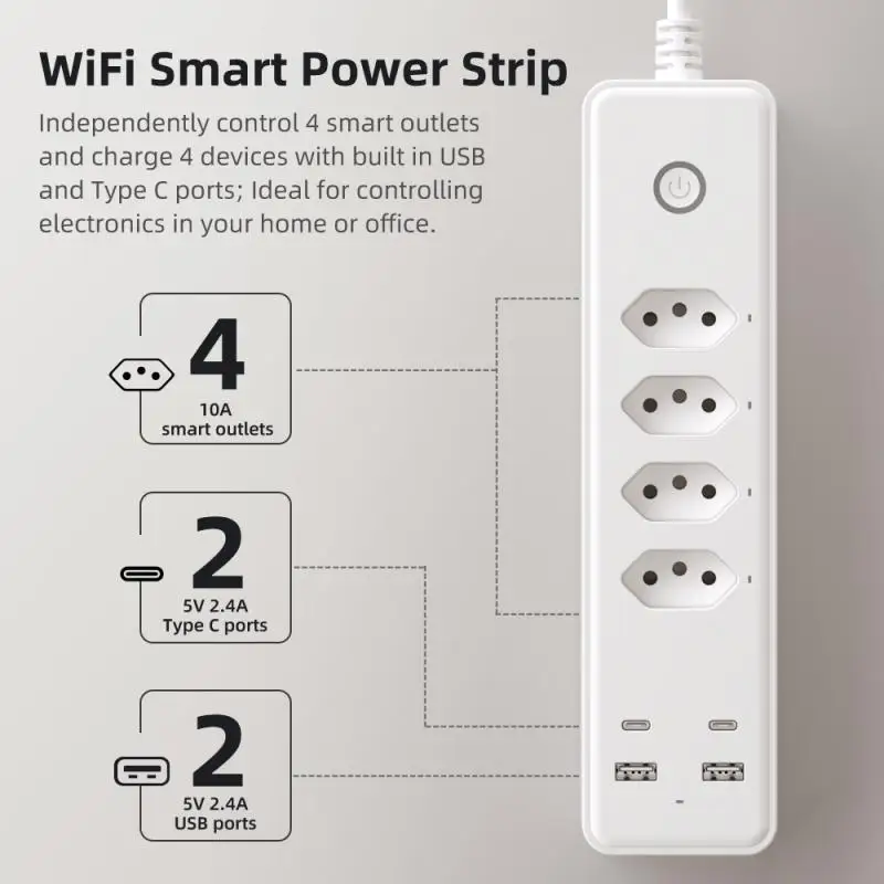 

Умный сетевой фильтр с 4 розетками и поддержкой Wi-Fi, 2400 Вт
