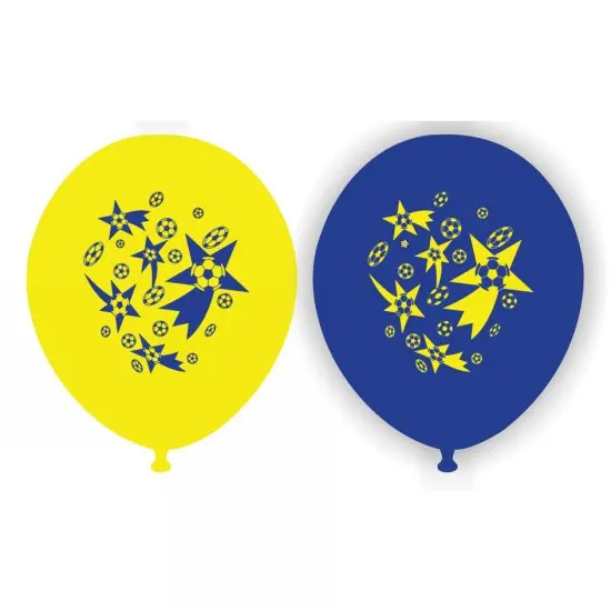 Yellow Navy Blue Printed Balloon 50 Pcs