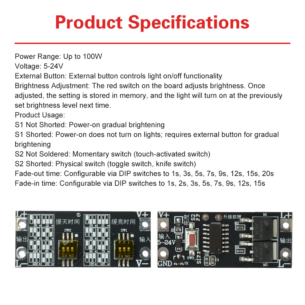 100W LED-Dimmmodul mit Sanftanlauf/-auslauf, Helligkeitsspeicher, Energieeffizienter Treiber für Niedervolt-LED-Streifen – Detail 8