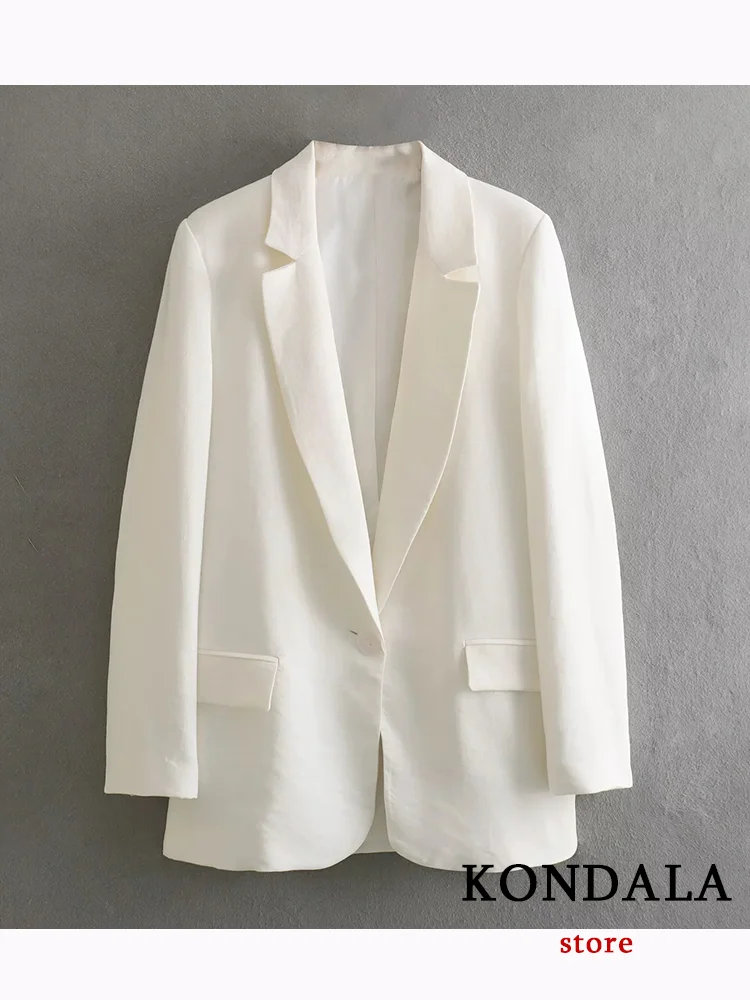 KONDALA Office Lady White Blazer Long Sleeve Single Button Pockets Loose Blazer New Fashion 2023 Autumn Oversized Jackets Coats