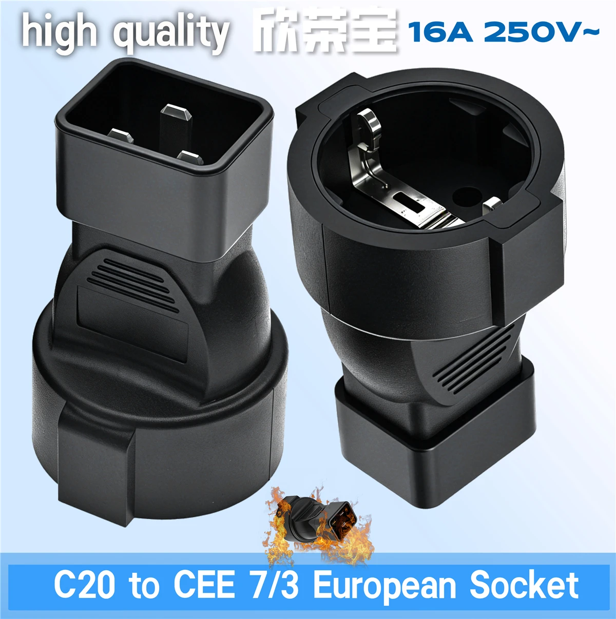 Adaptador de Corriente IEC 320 C20 a EU, Conector C20 Macho a CEE7/7 Hembra Europeo, Enchufe Europeo, Convertidor de Corriente CA, UPS, PDU, Cable 16A