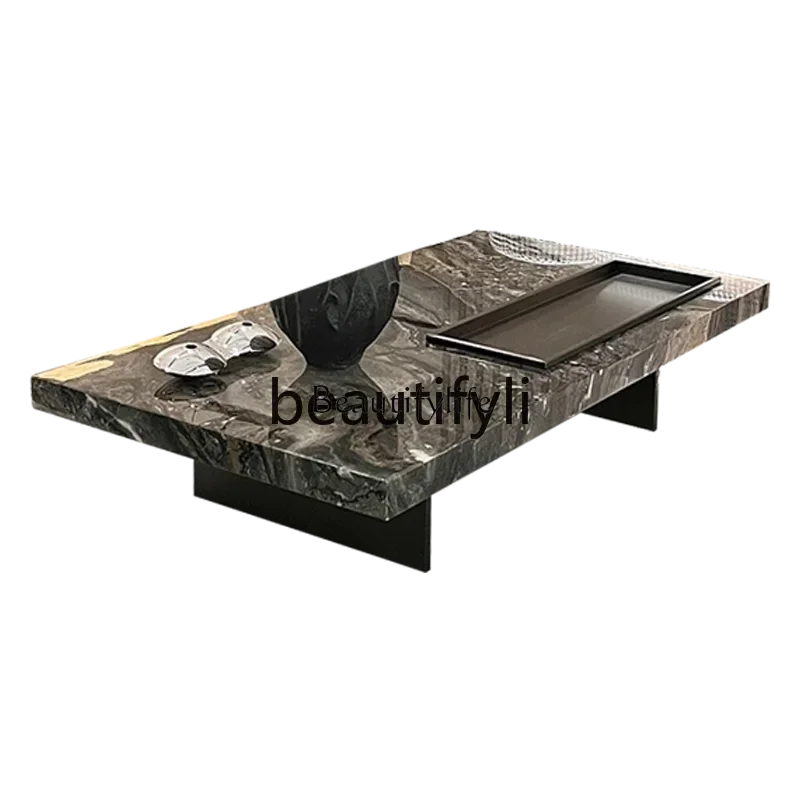 

Natural marble rectangular coffee table living room large apartment minimalist luxury stone brown coffee table