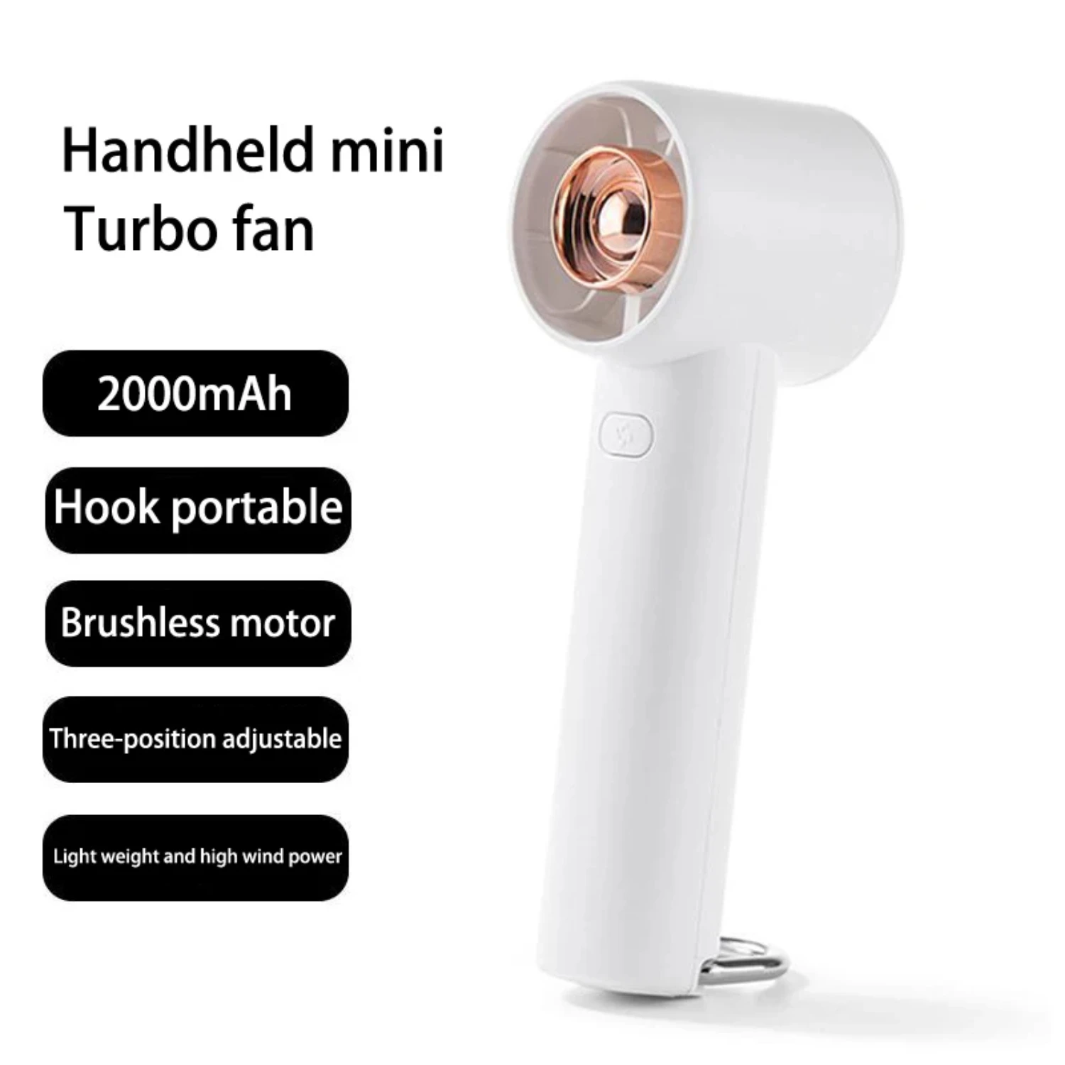 Ventilador portátil e leve Mini Turbo, poderoso design compacto para vento, bateria recarregável de 2000mAh, novo