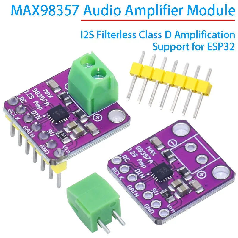 MAX98357 I2S audio amplifier module filterless class D amplification support ESP32 raspberry pi