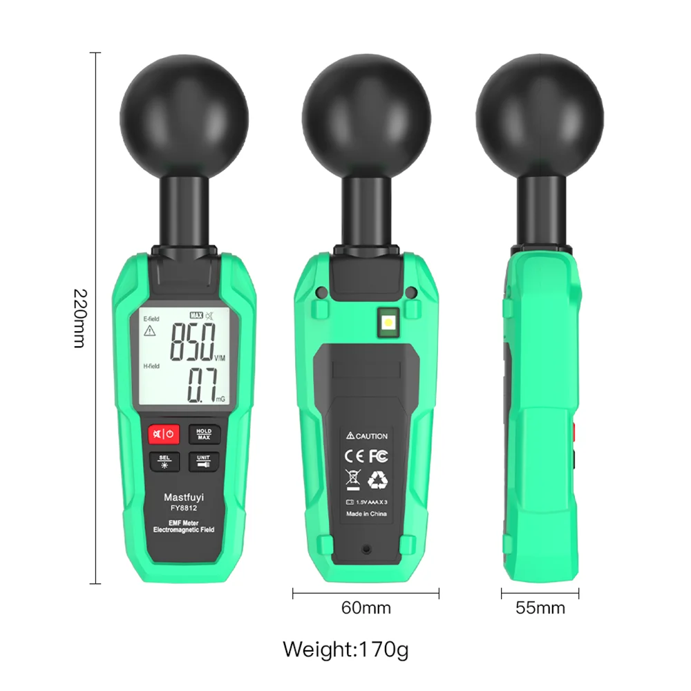 Misuratore EMF Dosimetro di radiazioni elettromagnetiche Temperatura professionale e portatile Campo elettrico Rilevatore di radiazioni di campo