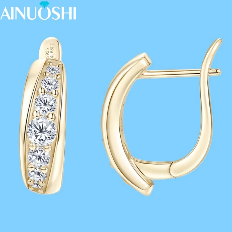 

AINUOSHI D0.68CT Round Moissanite Earring for Women S925 Sterling Silver U-Shaped Hoop Earring Lady Luxury Party Jewelry Gifts