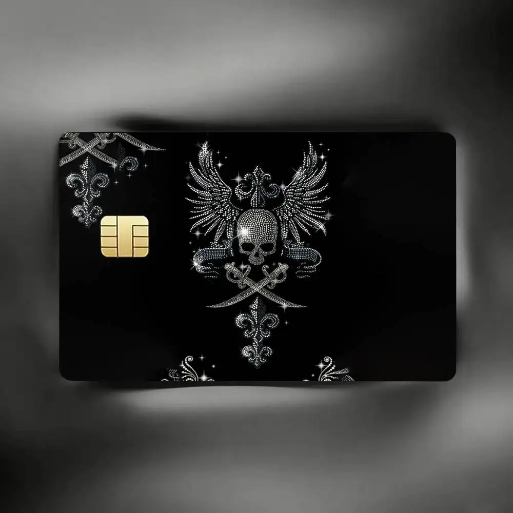 Shiny Silver Skull P-Pattern Credit Card Skin Stickers For VISA Bank Bus Metro Access Card Protective Film Cover Sticker
