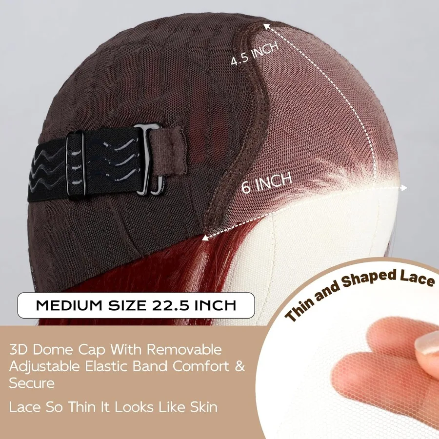 بورجوندي شعر مستعار غلويليس شعر مستعار اصطناعي قبل قطعها قبل قطع 6x4.5 الدانتيل الجبهة الباروكات للمبتدئين 26 بوصة مستقيم سهل الارتداء وضعه على