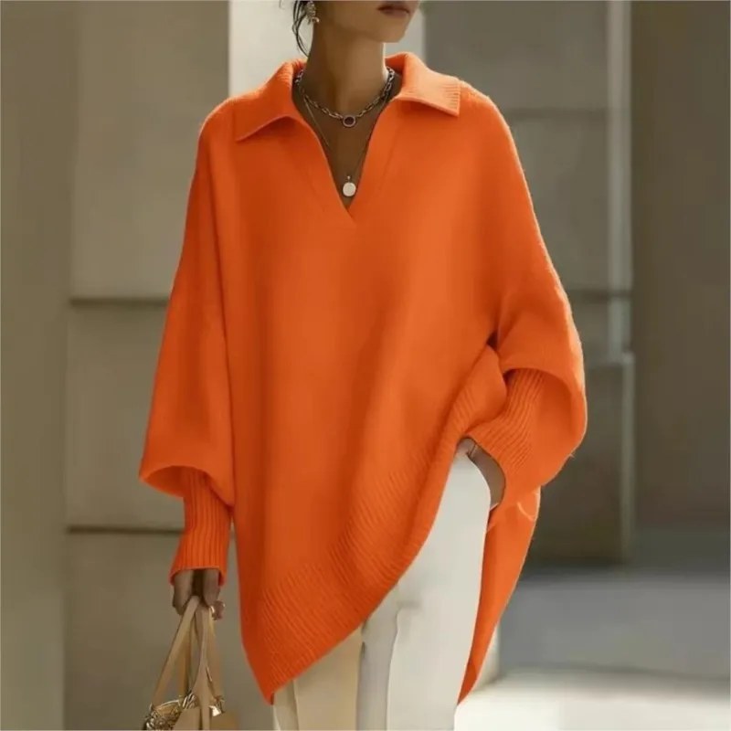 Women's Knitted Sweater Polo Collar Vintage Pullover Soft Warm Casual Long Oversize Sweaters For Women Clothes Spring Autumn view 5