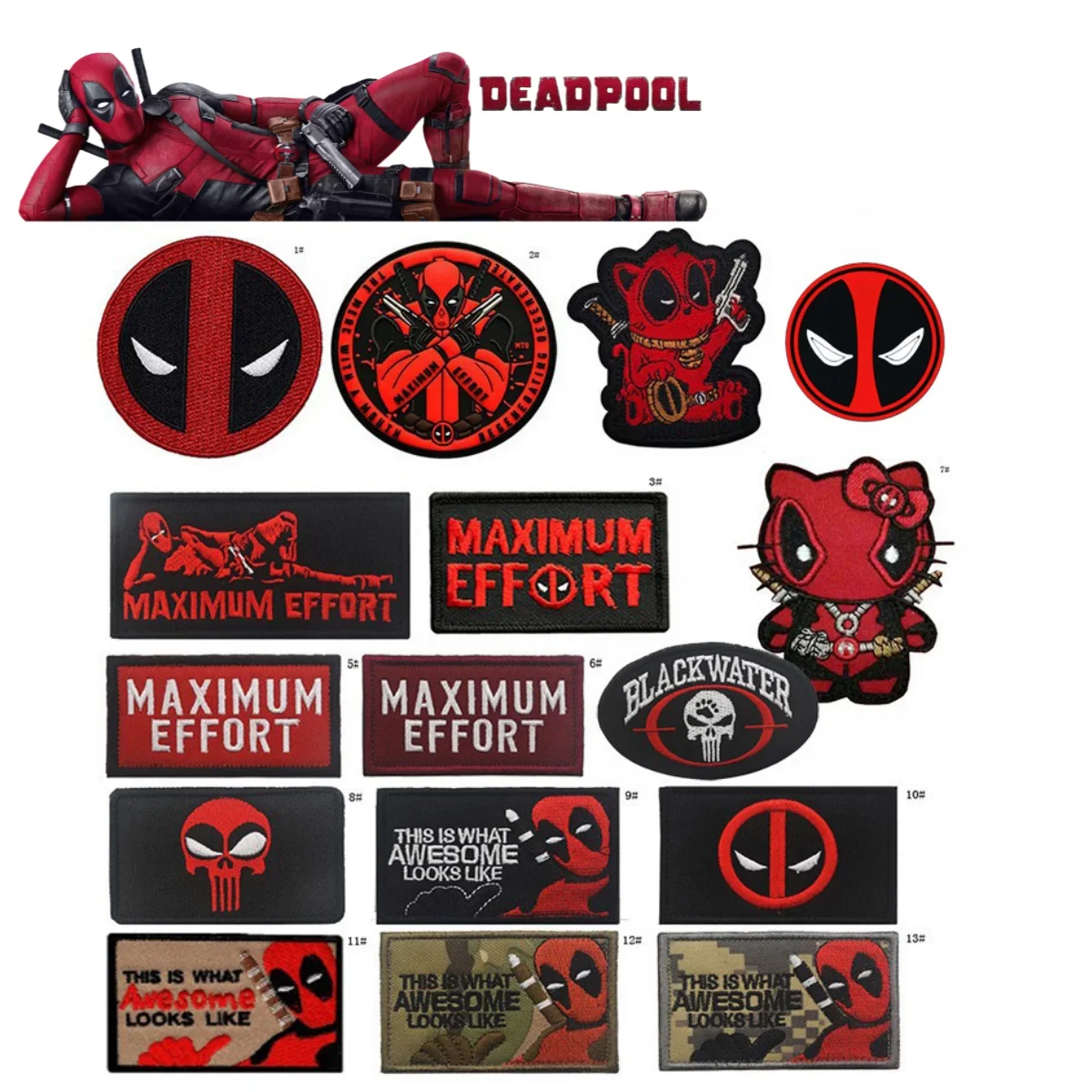 

Hot Selling Marvel Deadpool 3D Embroidery Velcro Patch Film and TV Avengers Backpack Armband Cap Tactical Morale Patch Gifts