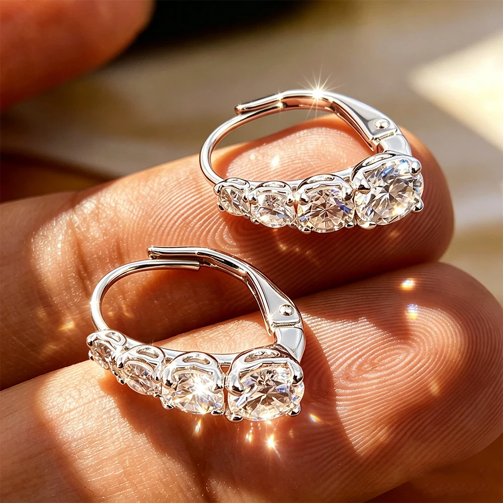 

Серьги-кольца с муассанитами 1.92 карата, серебро 925 пробы, с 4 камнями, на защелках, для женщин, на свадьбу, годовщину, вечеринку, ювелирный подарок