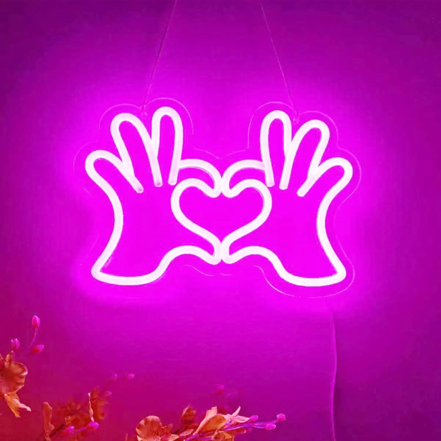 Heart Hands Neon Sign LED Wall Light Dimmable for Bedroom Living Room Beauty Room Wedding Proposal Birthday Decor Gift for Lover