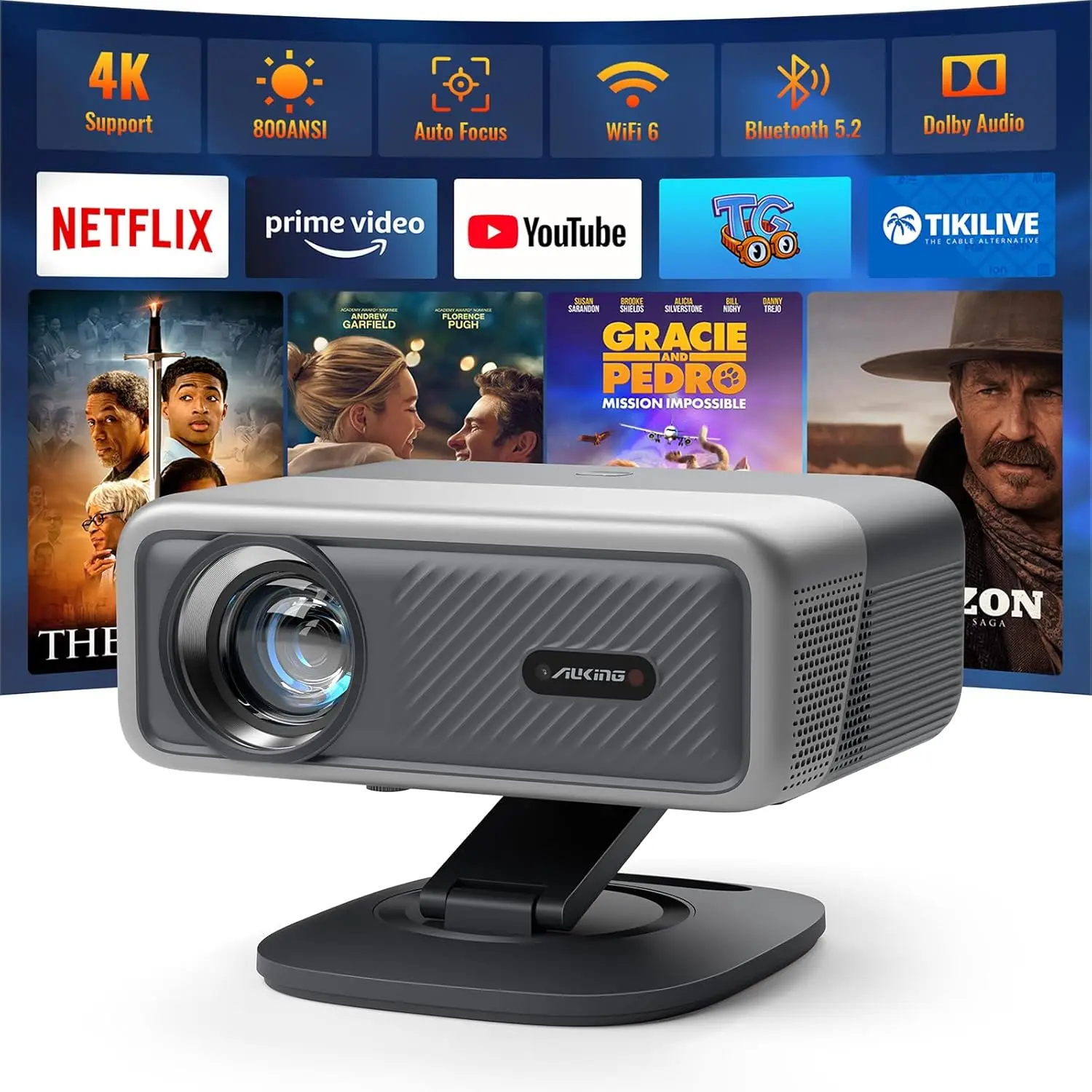 

[Compatible with Netflix & Auto Focus]Smart Projector with Wifi and Bluetooth,Auto Focus&Keystone Projector4K,3D DoIby Audio, 12