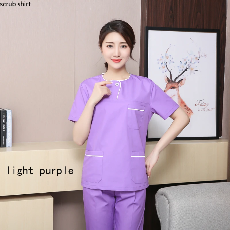 Women Scrubs Top Mock Wrap Medical Uniform Short Sleeve Nursing Clothes Cotton Doctor Workwear Veterinary Spa Uniforms Surgical