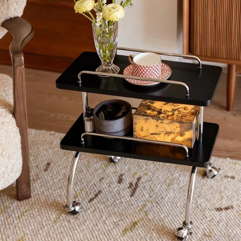 Multi-layer floor-standing storage rack, used home bedside walnut solid wood movable ultra-narrow sofa side with several tables