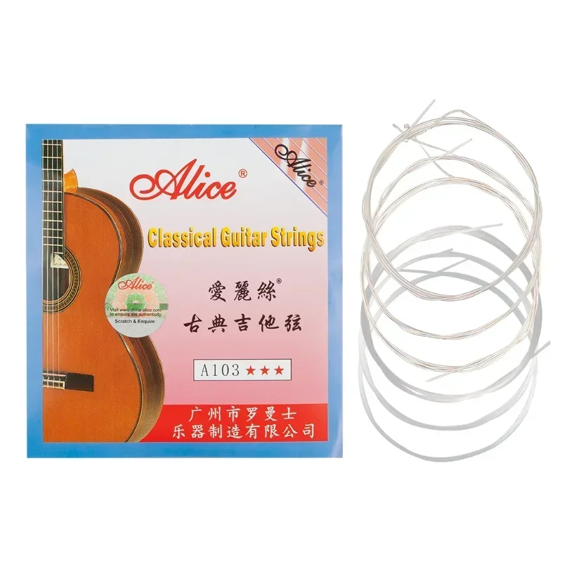 

Naomi Alice Guitar Strings A103 Clear Nylon Silver Plated EBGDAE Single 6 Strings Guitar Parts Classical Guitar Strings