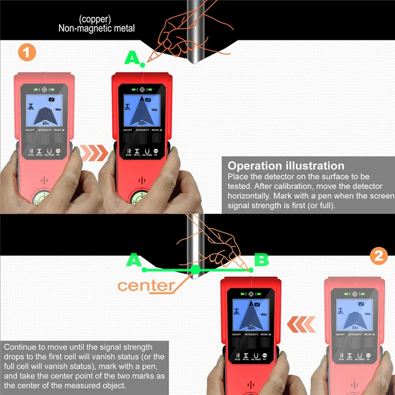 ABLQ 벽 감지기 다기능 금속 감지기 펀치 감지 자기 포지셔닝 기능이 있는 와이어 스터드 감지기