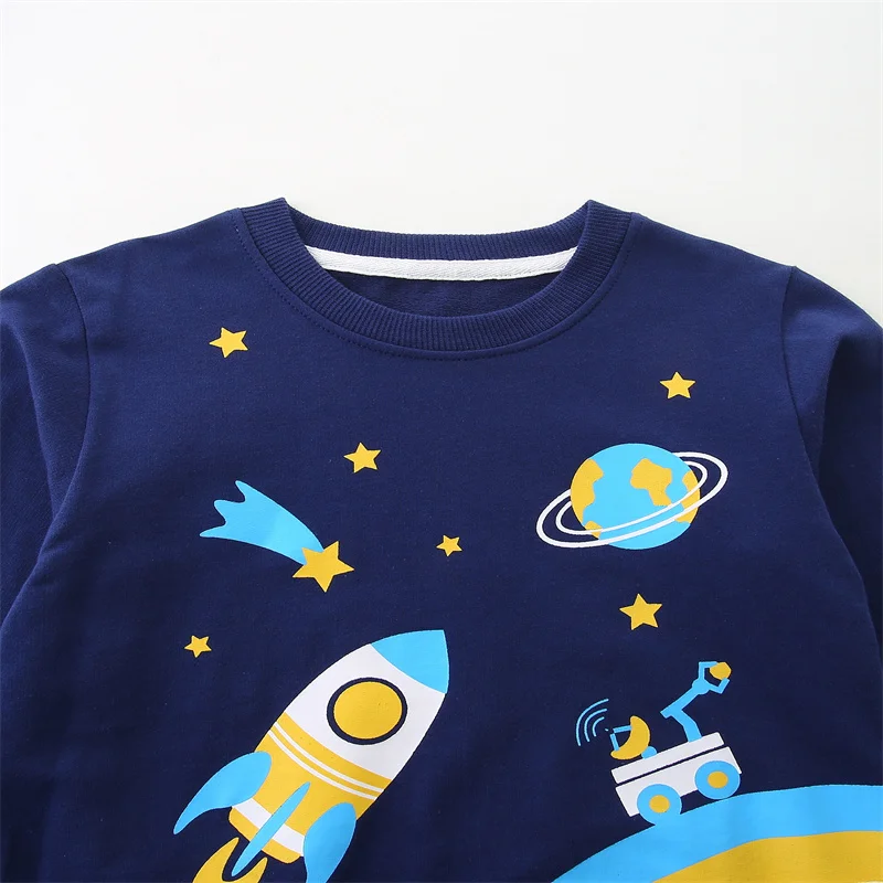 Jumping Meters 2-7T Boys Sweatshirts With Rockets Space Print Fashion Cute Children\'s Sport Shirts Kids Autumn Spring Clothes
