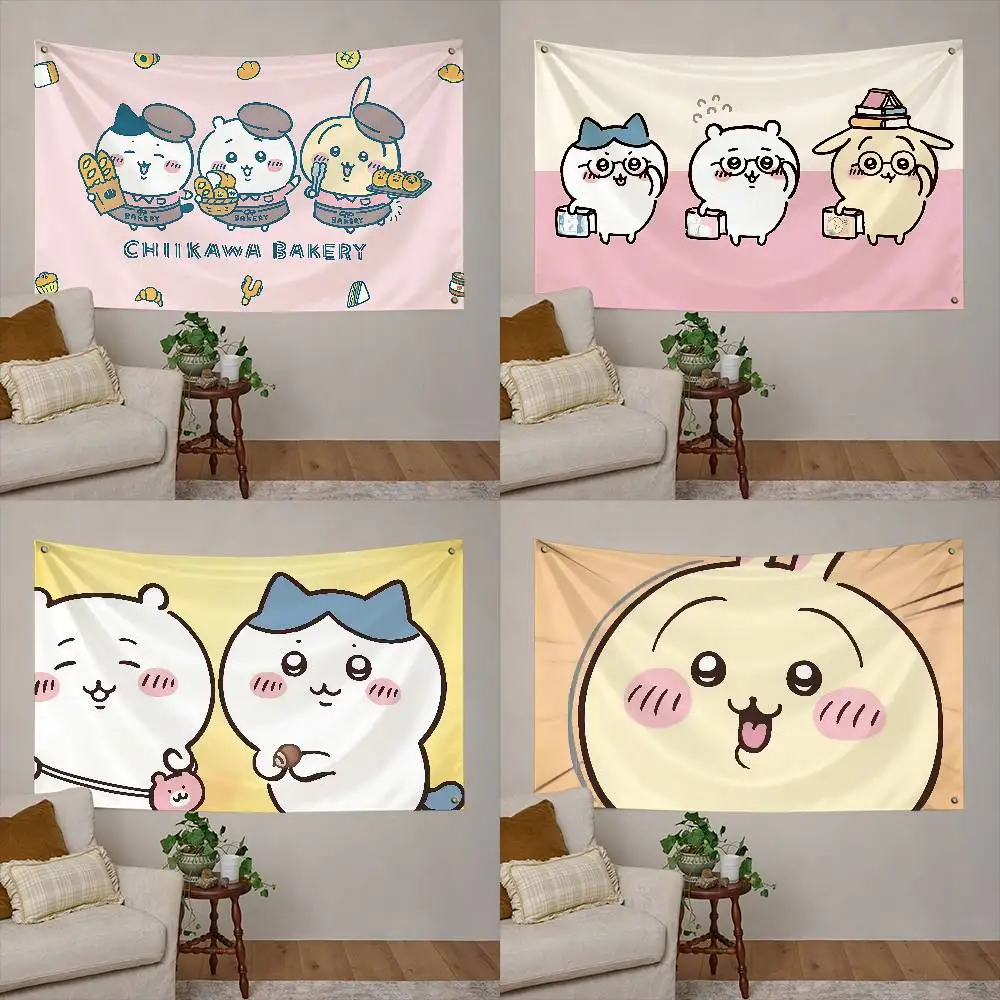 Cute-C-ChiikawaS-Cartoon-Flagge aus Polyester, bedrucktes Banner zur Dekoration, Wandteppich, Schlafsaal, Schlafzimmer