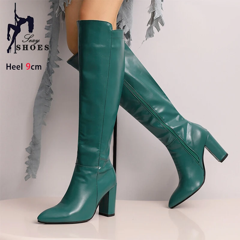 Fashion Women\'s Knee-High Boots 2024 Winter Warm Shoes Female Pointy Party Office High Heels Outdoors Long Boots Size 44 45 46