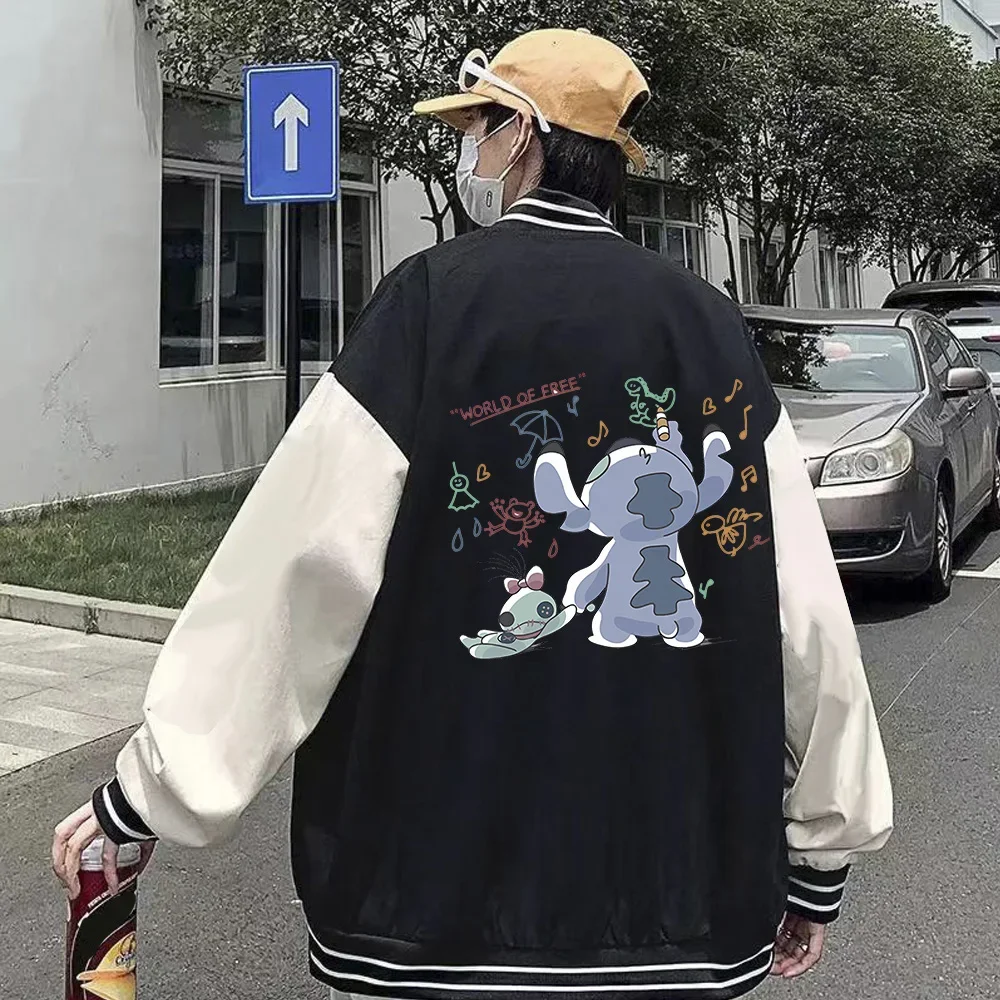 Y2k 90s Stitch Disney Hoodie Baseball Jacket Men Women Sweatshirt Kids Boys Girls Harajuku Jackets Streetwear College Coats