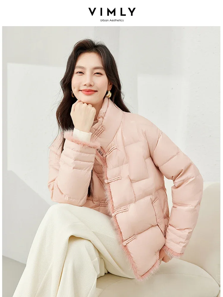 Vimly Women Short Puffer Down Jacket Stand Collar Warm Thick Winter Simple Coats Fashion Luxury Overcoat Ladies Clothing 50300