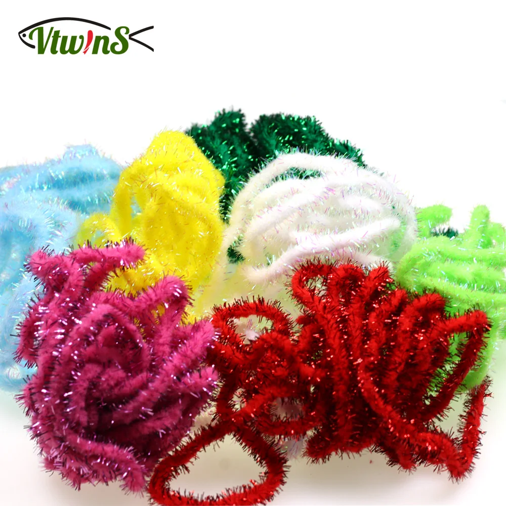 Vtwins 2M/Pack Flash Mop Chenille Fly Tying Body Wrap Material for Mop Nymph Caddis Streamer Fish Trout Slamon Fly Fishing flies