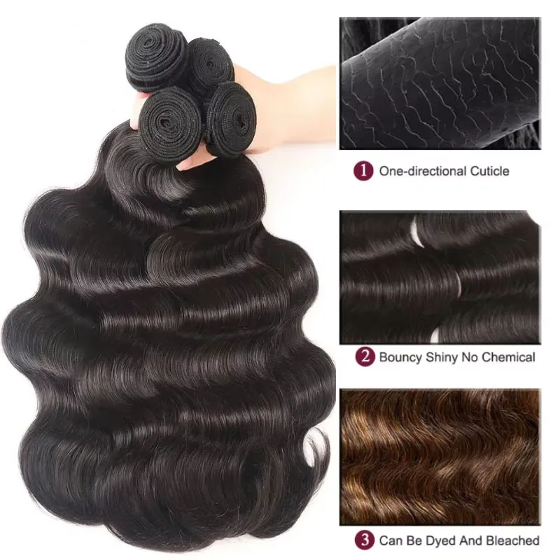 Fasci di capelli umani al 100% dell'onda del corpo da 42 pollici Fasci di onde d'acqua naturali vergini grezze Remy Doppia trama Estensione non trattata dei capelli neri