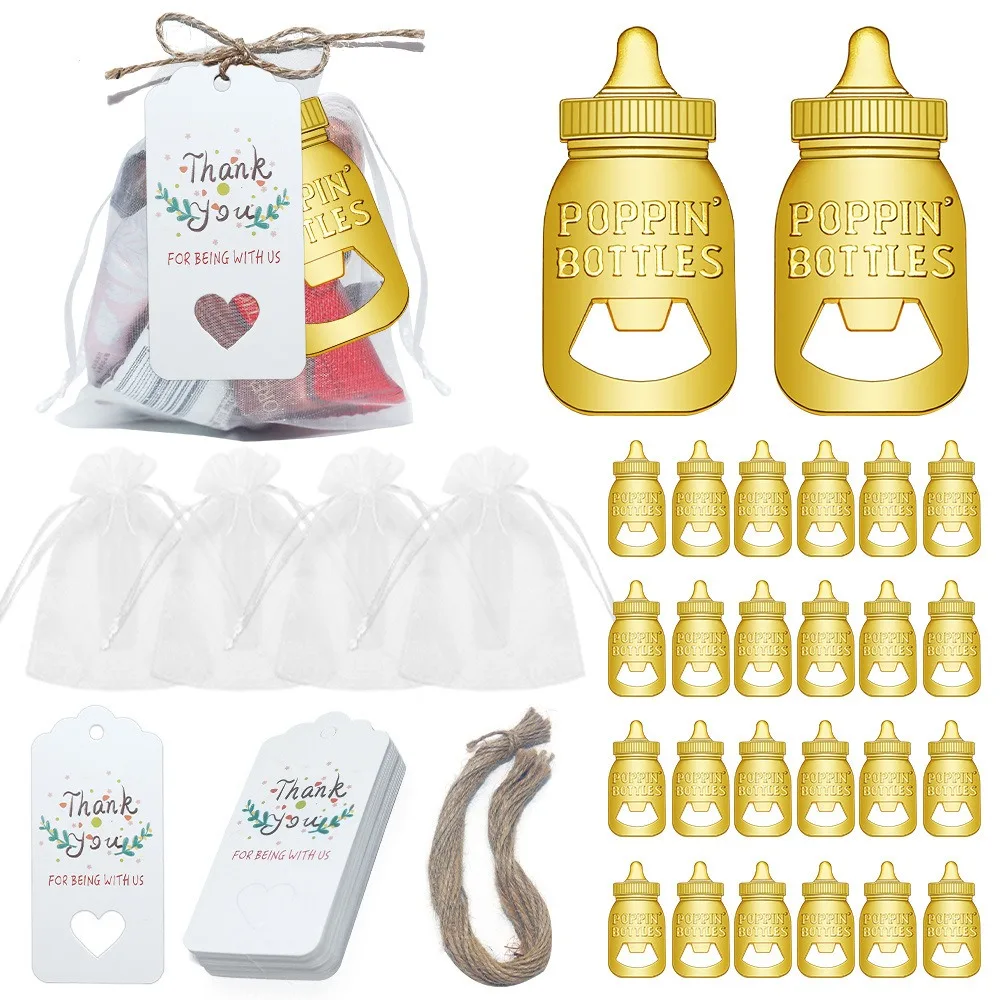 12/24PC Gold Silver Bottle Opener Set Birthday Party Baby Shower Baby Full Moon Celebration Wedding Carnival Party Souvenir Gift