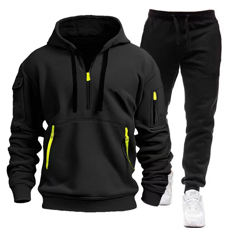 Blank Tracksuit Men Hoodie Sets Two Piece Zipper Jogging Gym Sportswear Fashion Brand Designer Clothing Men's Suit Large Size