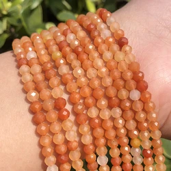Natural Faceted Orange Red Aventurine Round Stone 2/3/4mm Loose Small Beads For Jewelry Making Diy Needlework Bracelet Necklace