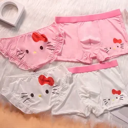 2pcs Kawaii Hello Kitty Couple Matching Underwear Set Summer Thin Kt Cat Ice Silk Men Boxer Shorts Women Sexy Briefs Bikini Gift