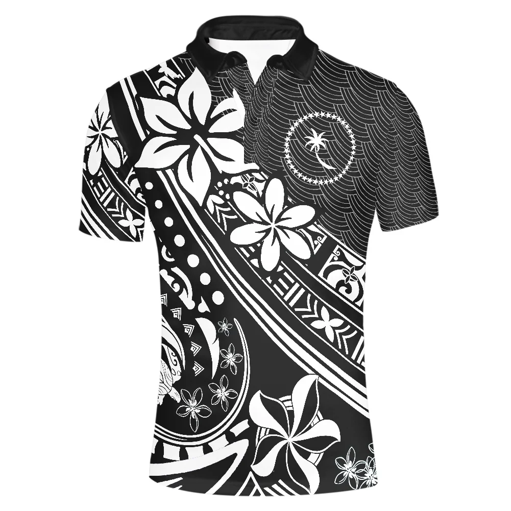 

Polynesian Tribal 2022 Design Frangipani Printing Shirt Men's Summer Plus Size Stand-up Collar Short-Sleeve Mens Polo T Shirts