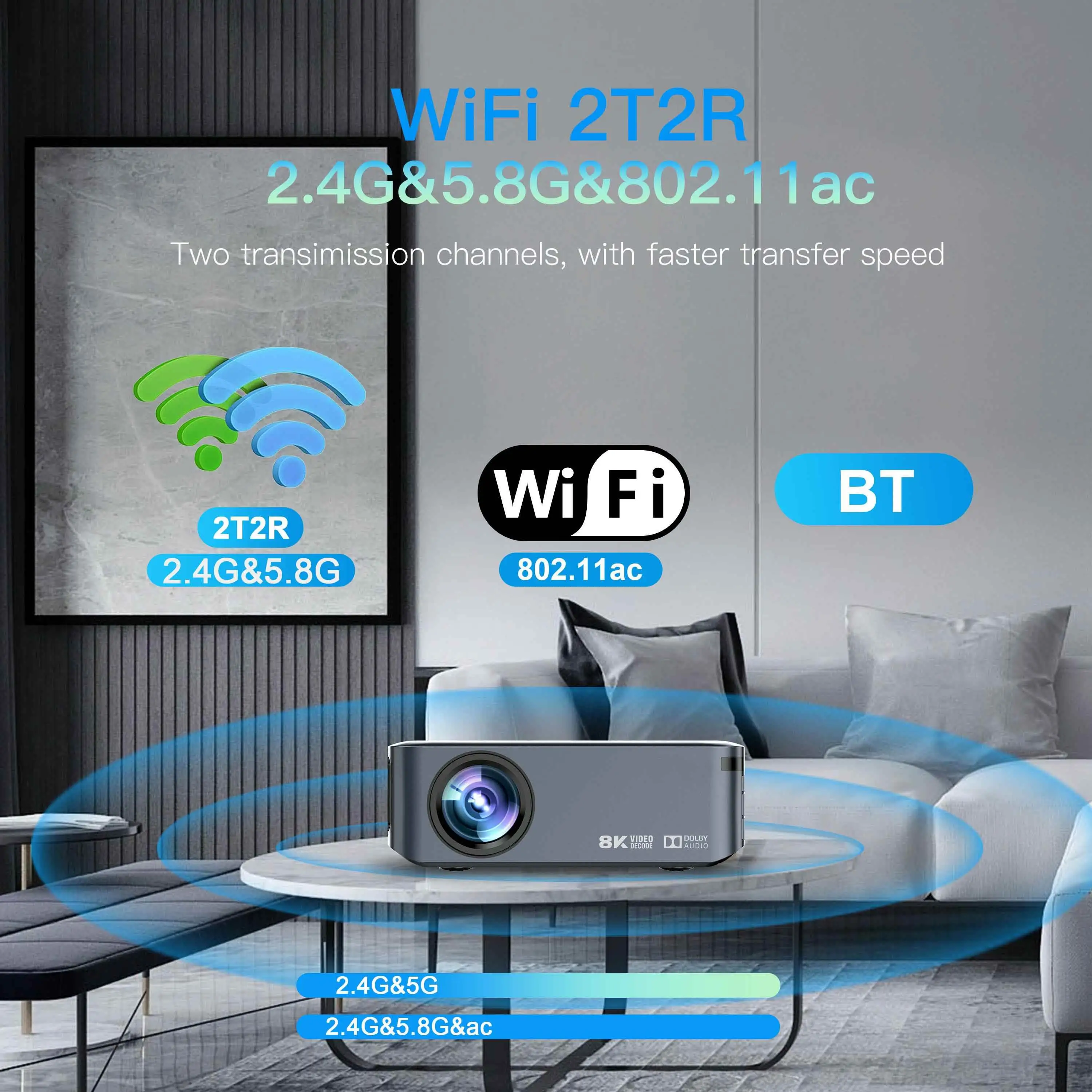 Yinzam X1 جهاز عرض ذكي أندرويد 9.0 8K أصلي 1080P فيديو جهاز عرض منزلي LED أجهزة عرض صغيرة AI BT التحكم الصوتي DOLBY AUDIO #5