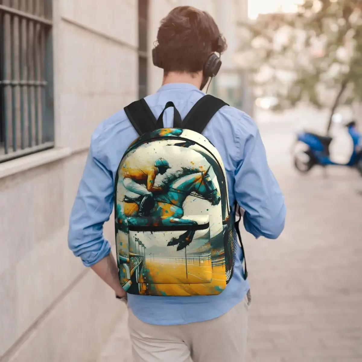 Vibrant Equestrian Horse Racing Student Backpack School Bag Hiking Travel Daypack for Men Women Bookbag Shoulder Bags