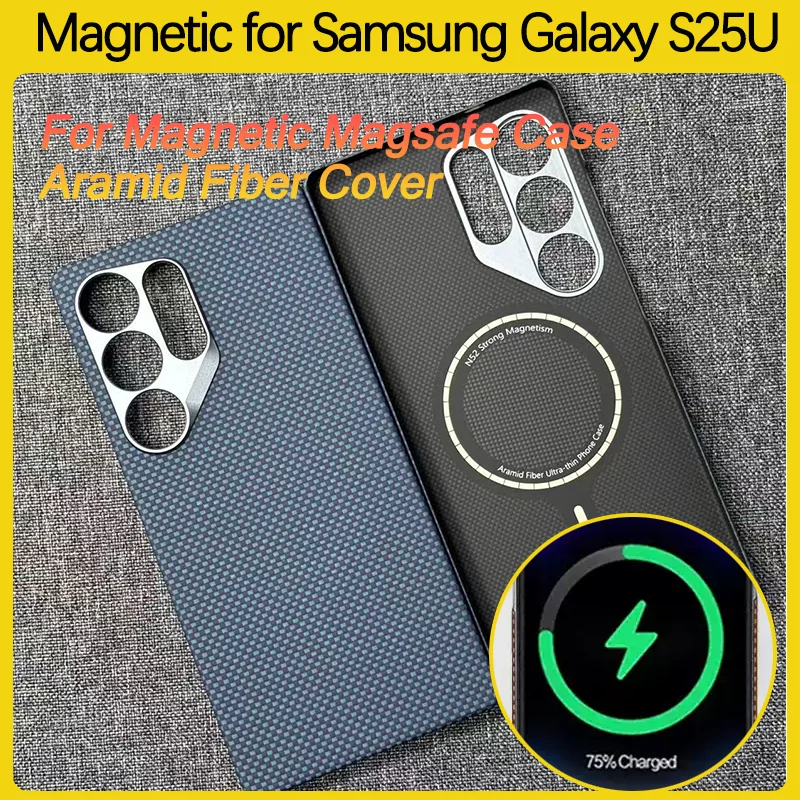 S25 Ultra Carbon Fiber Case for Samsung Galaxy S25 Ultra Magnetic Magsafe Case Aramid Fiber Cover Armor Case Slim Lightweight