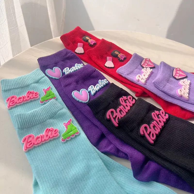 Bas de Barbie Kawaii Anime pour filles, chaussettes Y2K, lettre d'amour, beurre, tout match, confortable, doux, cool, mode, 2 paires