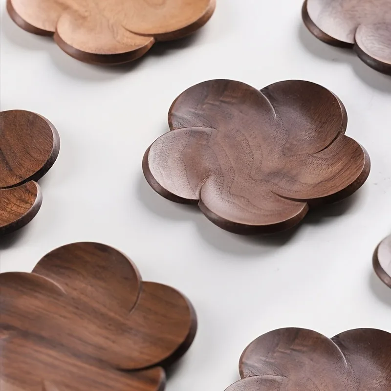 1pc Stylish Handcrafted Black Walnut Wood Coaster and Tea Cup Holder with Heat Insulation