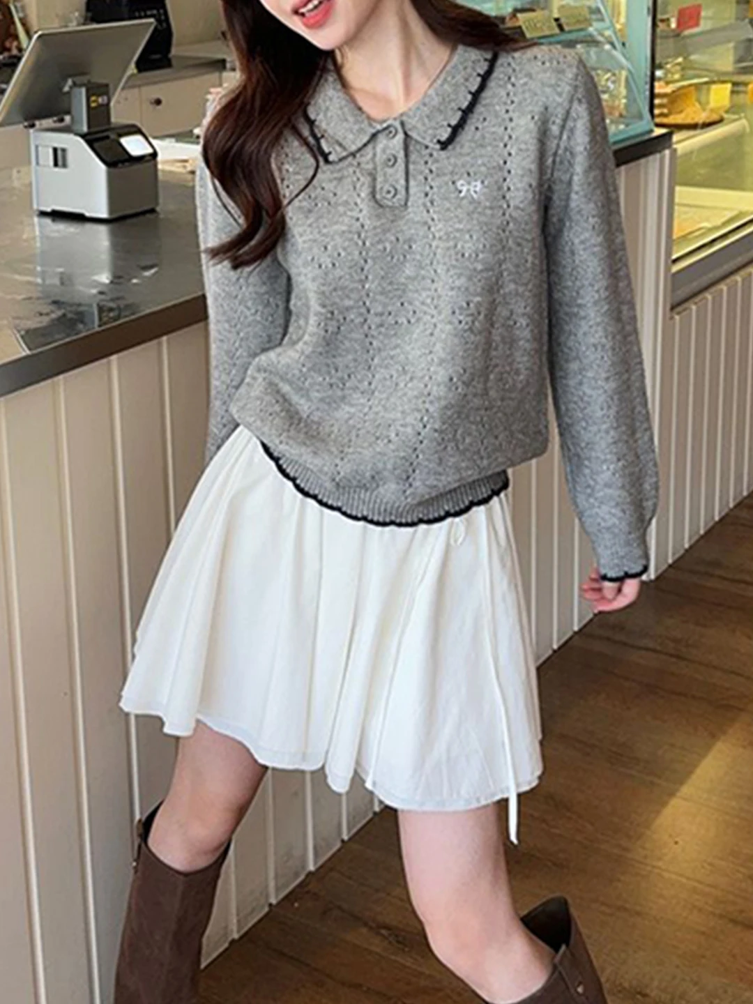 

Ele Long Sve Ne вязаный свитер с вышивкой для женщин, теплая осенняя верхняя одежда, повседневная свободная посадка