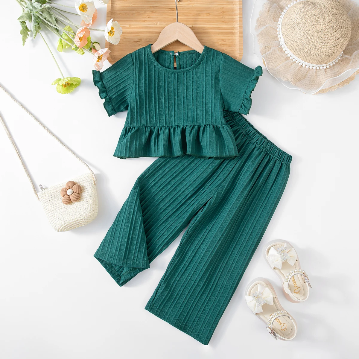Mädchen 2-teiliges Kleidungsset Kleinkind Sommer Kurzarm T-Shirt + Hose Lässiges Outfit für Babymädchen 1-6 Jahre Kinder Modeanzug – Detail 3
