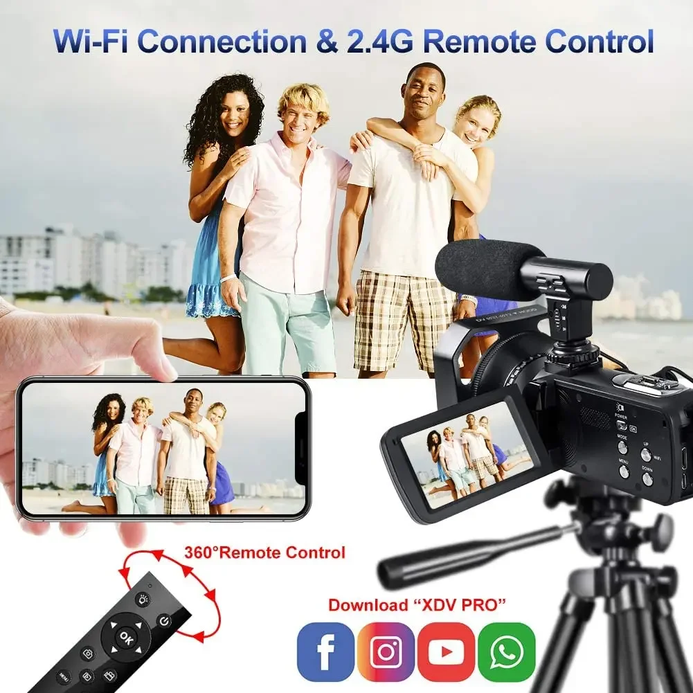 4K Video Camera Vlogging Camcorder 48MP for YouTube Live Streaming with WiFi Auto Focus Professional Digital Recorder Time Lapse